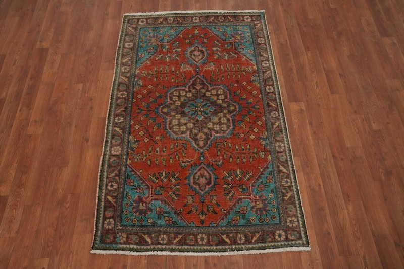 Orange Wool Floral Traditional Accent Rug 3x5 ft Hand-knotted Distressed Carpet gallery