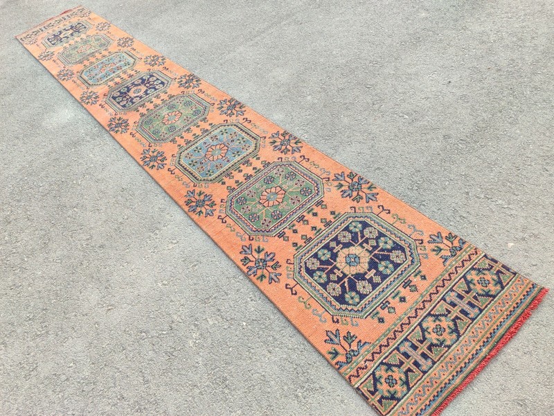 16'8" ft extra long runner rug stair hallway, Long runner Turkish Oushak vintage gallery