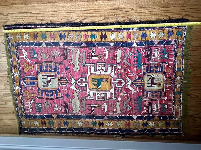 Vintage Caucasian Soumak Oriental Rug animals gallery
