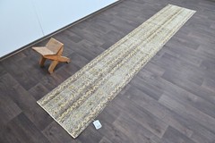 Vintage Turkish Runner Rug 2x11ft Wool Anatolian Handmade Hallway Oushak GRAY