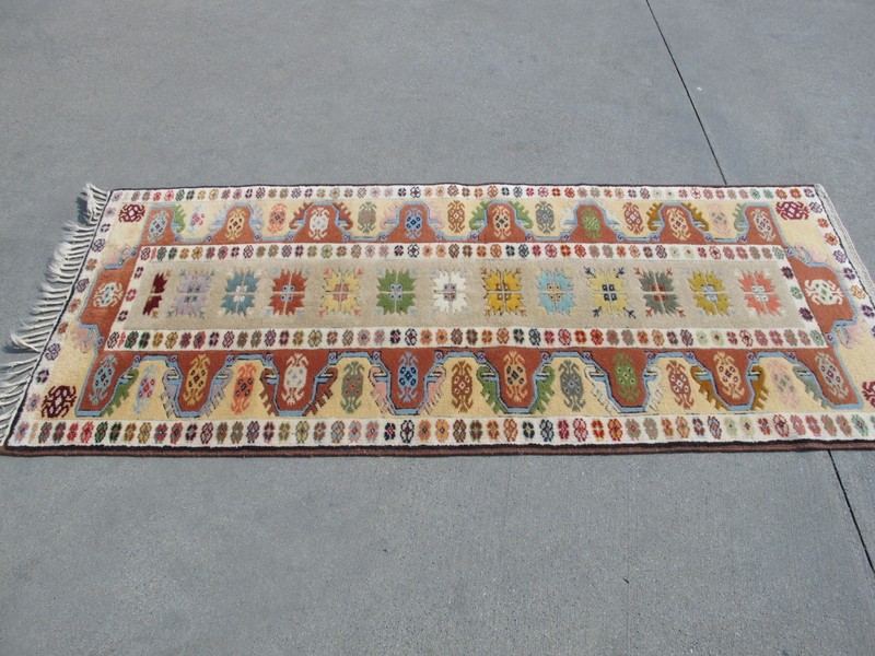 Authentic Vintage Turkish Milas Runner – Hand-Knotted Wool Geometric Tribal Rug gallery