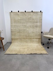 5×8 Beige Vintage Rug, Turkish Oushak Rug, Solid Pattern, Handmade Wool Area Rug