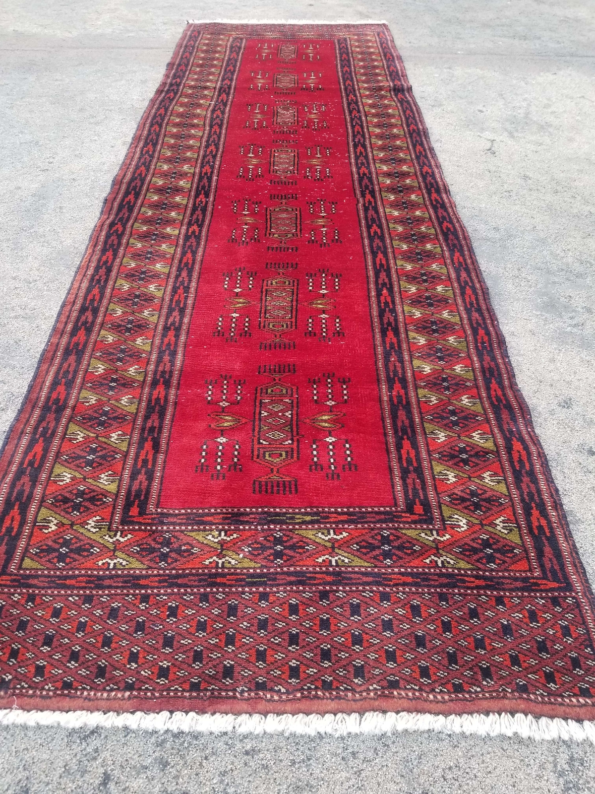 Vintage Distressed Hand Made Traditional Oriental Wool Red Rug 195x61cm gallery