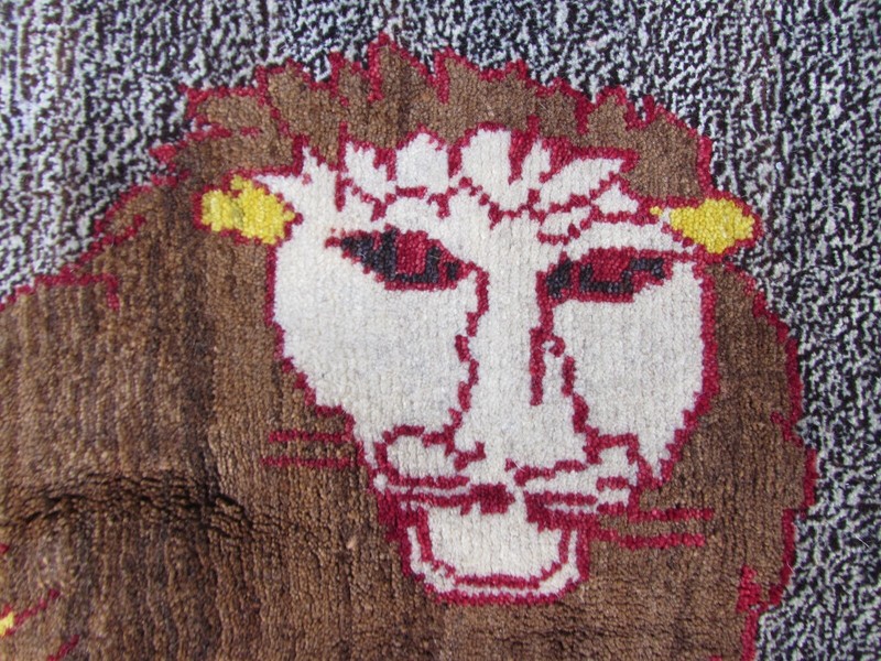 Vintage Traditional Hand Made Oriental Gabbe Wool Grey Rug 151x103cm Animal Lion gallery