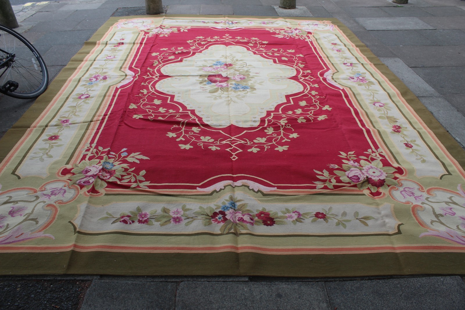 Vintage Hand Made French Design Wool Red Green Original Large Aubusson 415X303cm gallery