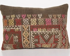 VINTAGE PILLOW COVERS TURKISH WOOL RECTANGLE HAND WOVEN KILIM AREA RUGS 24″x16″