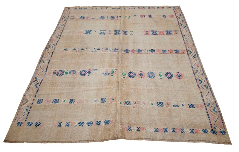Vintage Turkish Rug Kilim Hand Woven Natural Wool Area Rug Sofreh! 6x7 ft Approx gallery
