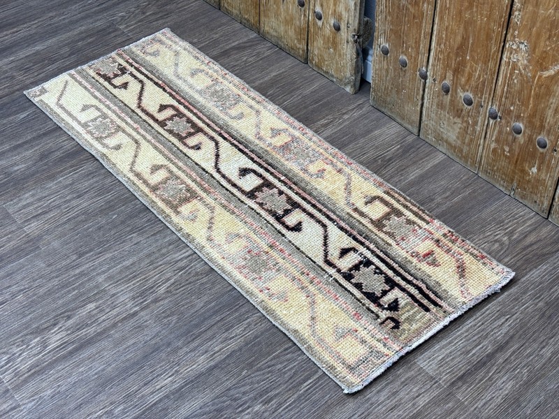 2x5 Beige Brown Vintage Turkish Runner, Hand-Knotted Wool Small Hallway Runner gallery