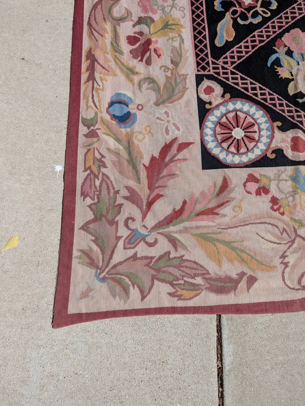 Antique Aubusson Style Needlepoint Floral Rug Carpet 13.6 X 9.9 Feet. Estate gallery