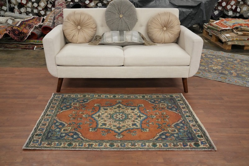 Orange Traditional Wool Medallion Accent Rug 3x5 ft Hand-knotted Carpet gallery
