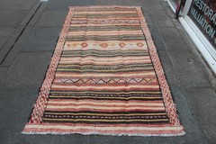 Vintage Traditional Hand Made Oriental Cotton Wool Pink Long kilim 238x124cm
