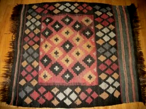 Antique Kilim Rug Turkish Handmade Fragment Woven Fringe Old Authentic Nomad