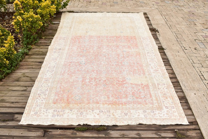 Turkish Rug 5x10 Handwoven Oushak Rug 175x310cm Natural Wool Carpet Pink Rug gallery