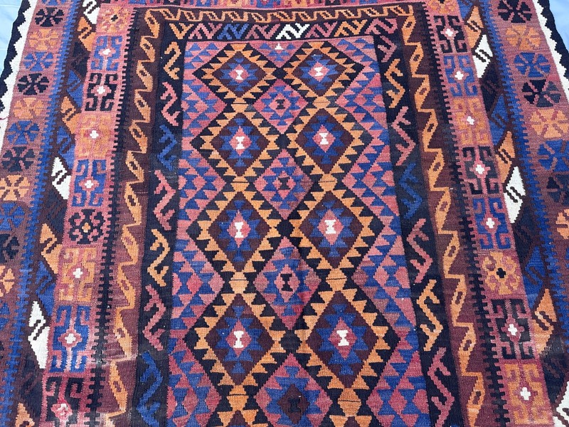 Rust Navy Faded Kilim Rug 6'5x9'9 Turkish Tribal Antique Boho Flatweave Area Rug gallery