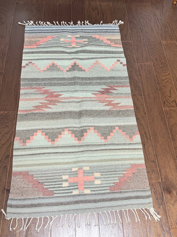 Mid Century Southwest Native American Rug Hand Woven Wool Blanket Carpet MCM gallery