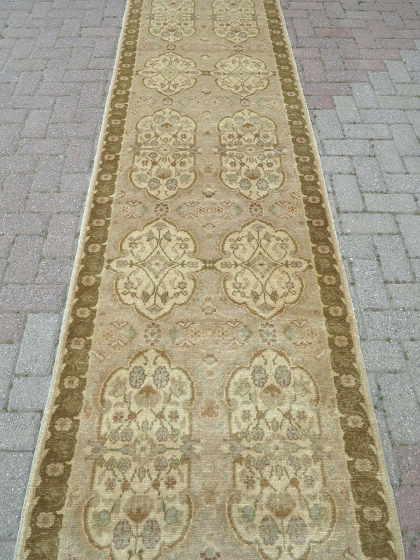 Turkish Oushak Handmade Carpet Runner Rugs, Wool Long Rug, Corridor Rug 34"X195" gallery