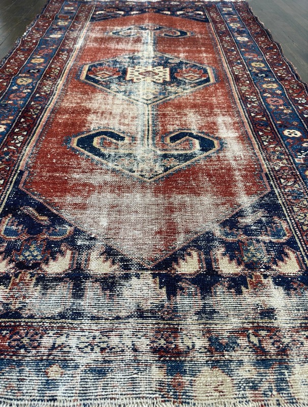 Antique Handmade distressed tribal rug C.1920 Wonderful Vegetable Dyes 3’4x6’ gallery
