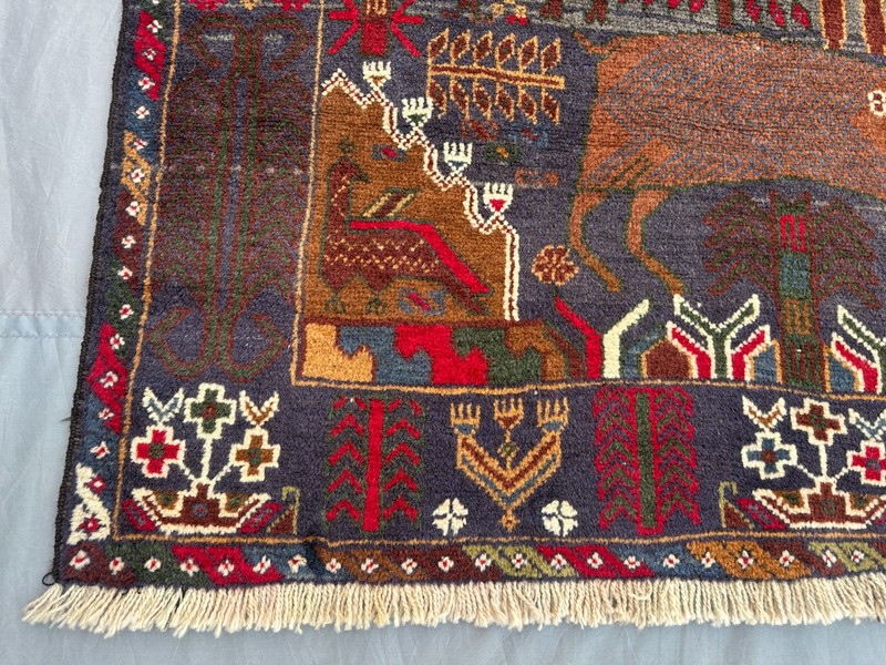 4x7 Vintage Baluchi Pictorial Animal Hunting Rug – Hand-Knotted, Tribal Rug gallery