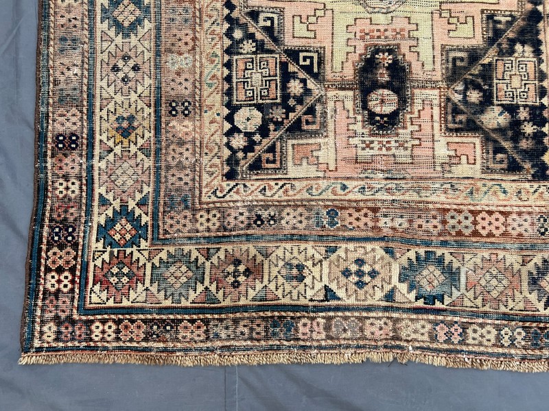 Cream Black Distressed Low Pile Rug 4x9 ft Hand Knotted Turkish Vintage Carpet gallery