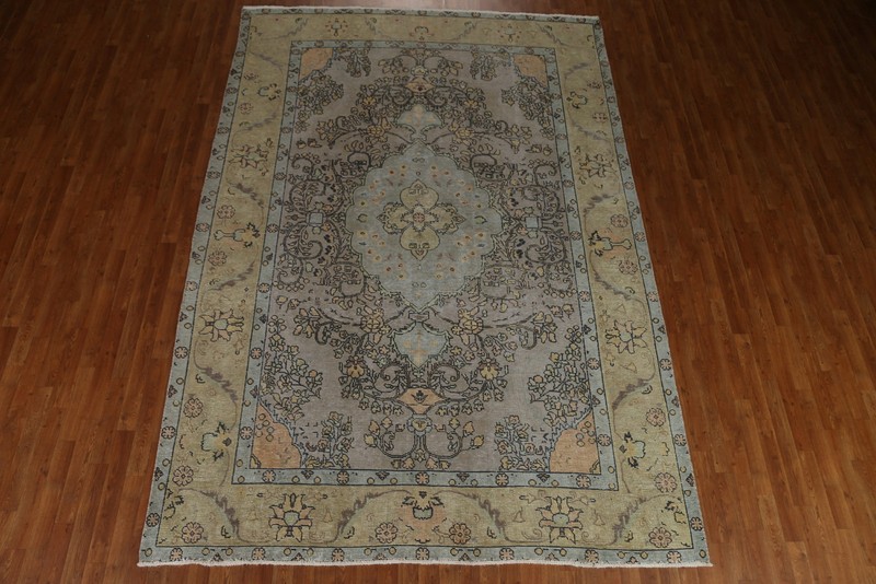 Hand-Knotted Distressed Gray Over-Dyed Area Rug 8x11 Ft Oriental Living Room Rug gallery