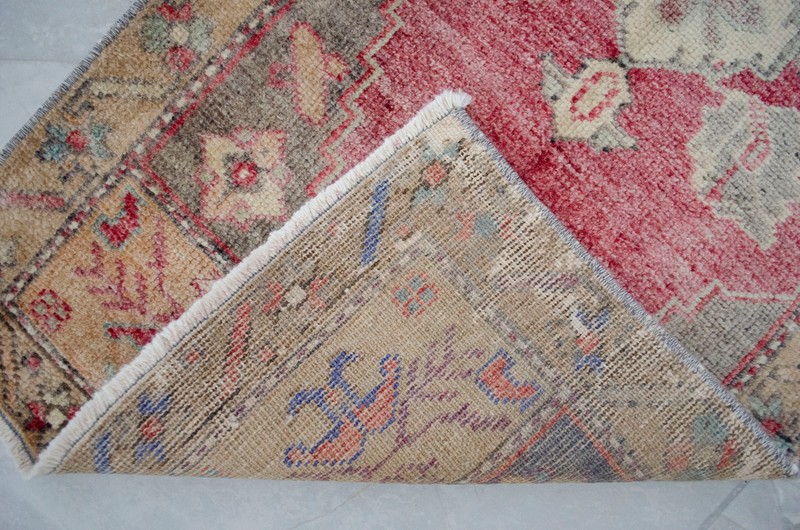 Vintage Oushak Small Rug 2x3 Hand-Knotted Turkish Mat Pink Muted Kitchen Bath gallery