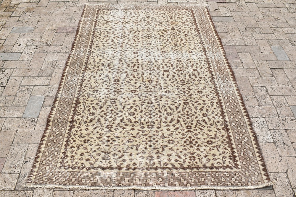 Turkish Rug 48''x79'' Vintage Light Color Floral Oushak Carpet 124x203cm 4x6
