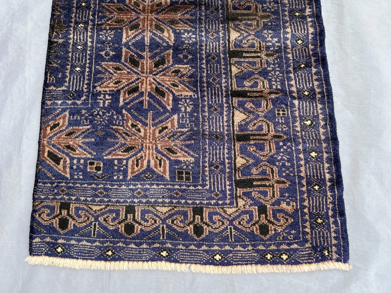 Vintage Afghan Runner Rug 1'10 x 9'7 – Hand Knotted Tribal Wool Blue Hallway Rug gallery
