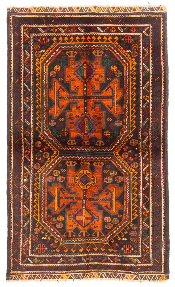 Vintage 3'4" x 5'6" Traditional Hand Knotted Vegetable Dye Wool Area Rug