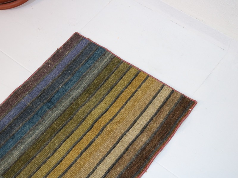 One of a Kind Vintage Turkish Rug 1.6 x 3.4 Ft – Handmade Wool Blue Red Yellow gallery
