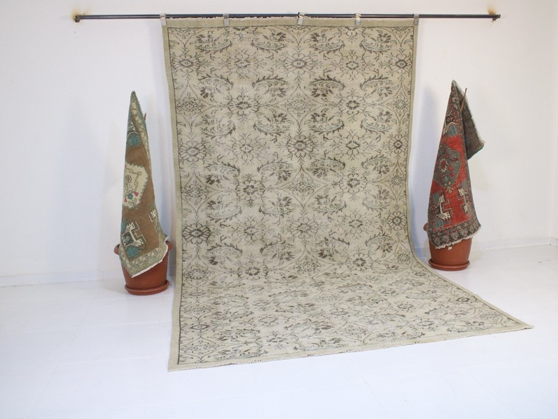 6x10 Turkish Handmade Area Rug Beige Green Floral Rug 5.8x9.9 ft gallery