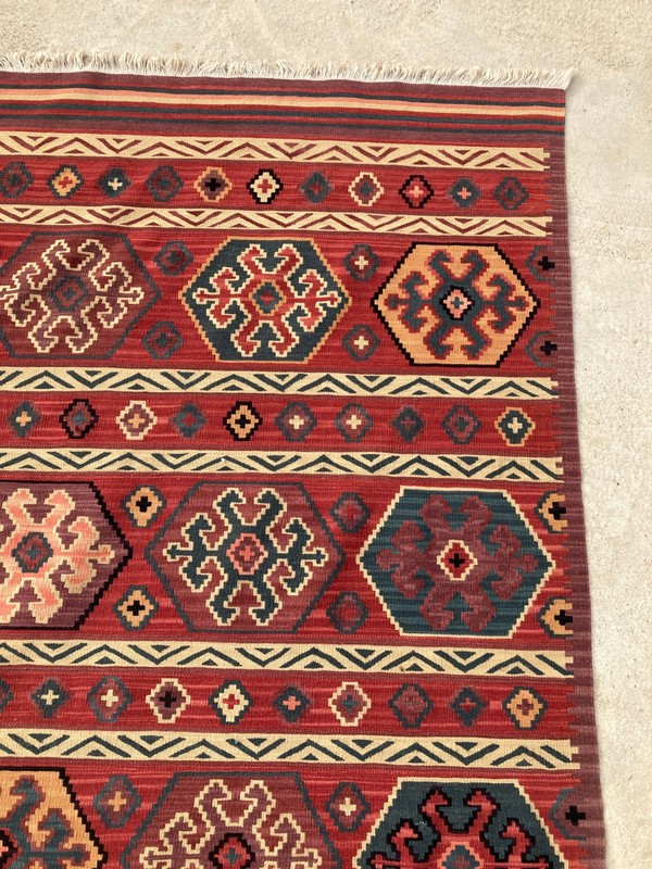 Vintage Traditional Handmade Bukhara Geometric Wool Kilim Floor Rug 400x284 cm gallery