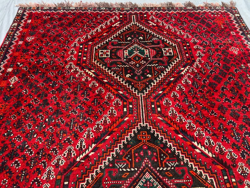 5'0 x 7'10 Ft Vintage Afghan Baluchi Red Geometric Medallion Handmade Wool Rug gallery