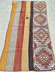 Vintage Turkish Nomad Embroidery-Sumac Kilim, HandWoven Area Rug, Bohemian Style