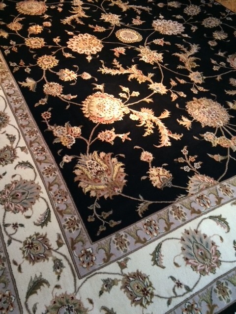 9' x 12' wool/silk tabrizz design floral black base handmade rug carpet gallery
