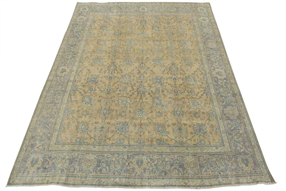 Tabrizi Rug 10′ x 12’2” Pink Wool Vintage Distressed Hand-Knotted Carpet