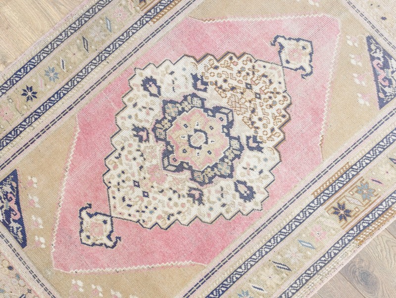 Vintage Traditional Turkish Oushak Wool Rug 3.10x5.11 ft Handmade Area Carpet gallery