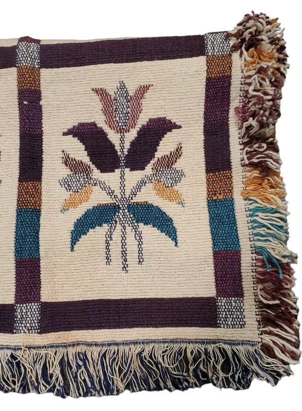 Jacquard Rug 20" X 40" Handwoven Cotton Floral w Fringe Made in India gallery