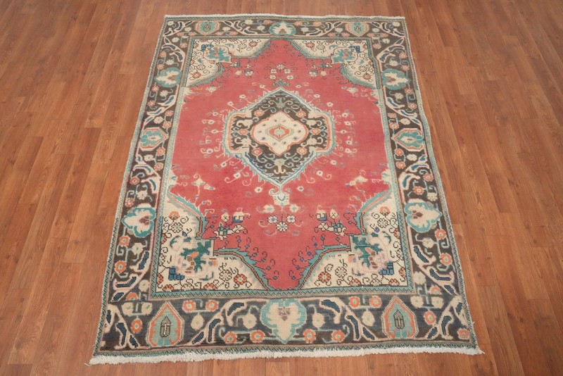 Vintage Handmade Traditional Rug 4x6 Red Medallion Design Wool Oriental Carpet gallery