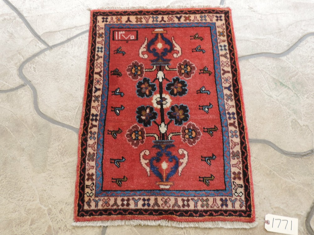 2x3ft. Handmade Signed Malayer Wool Rug