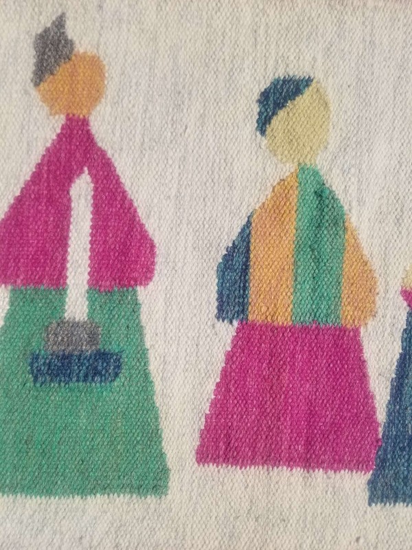 Vintage Hand Made Pictorial Dhurrie Wool Multicolor Kilim Rug 203x133cm gallery