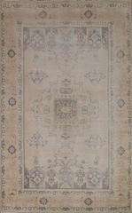 Geometric Handmade Distressed Beige Area Rug 7×10 Ft Medallion Wool Carpet