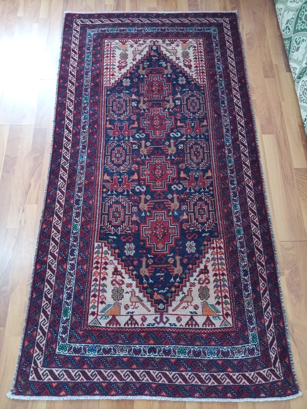 Antique Edge Deformed Heriz Runner Rug Rare Fine Geometric Pictorial Hand Rug C gallery