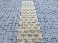 Yellow rug, Turkish rug, Vintage rug, Narrow rug, Runner rug, 2.7 x 10.5 ft