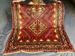 Antique Caucasian Medallion Rug Hand Knotted Distressed Low Pile Vintage 4.6×4.1