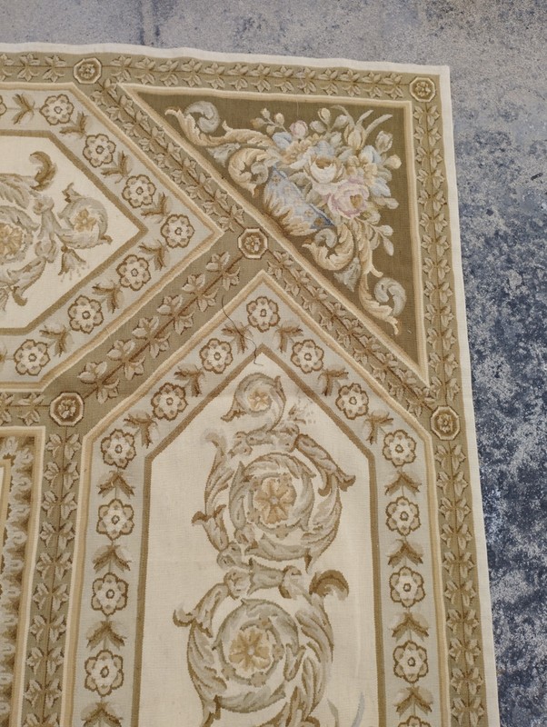 Vintage French Aubusson Floral Needlepoint Multicolor Rug Wool Carpet 294x235 cm gallery