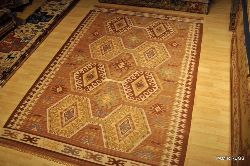 On of a kind CAUCASIAN-DESIGN-KILIM 6' X 9' woven Kilim Southwestern style rug gallery