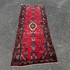 Antique Persian Hand Knotted Wool Runner Rug 4’ x 10’ Red Tribal Oriental