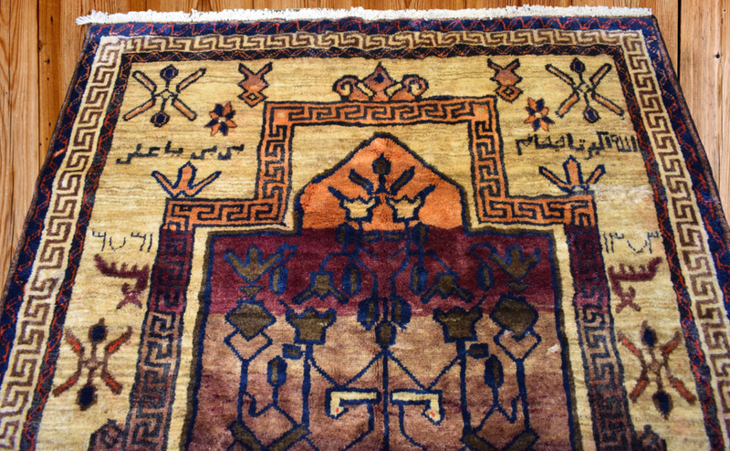 Rug. Handmade Wool Area Rug 5 x 7'5 Vintage Signed Dated Geometric Animal Design gallery
