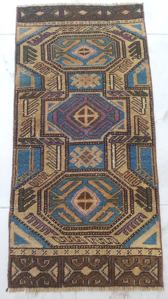 Rare Unique Antique Rug Geometric Special Carpet Decorator Wool Rug