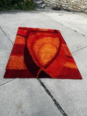 Vintage 60’s/70’s Danish Ege Rya 9′ x 6′ Shag Pile Area Rug Warm Reds & Orange